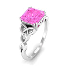 Asscher Cut Lab Grown Pink Sapphire Solitaire Celtic Knot Ring Lab Created Pink Sapphire - ( AAAA ) - Quality - Rosec Jewels