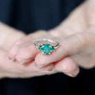 Oval Shape Lab Grown Emerald Three Stone Engagement Ring Lab Created Emerald - ( AAAA ) - Quality - Rosec Jewels