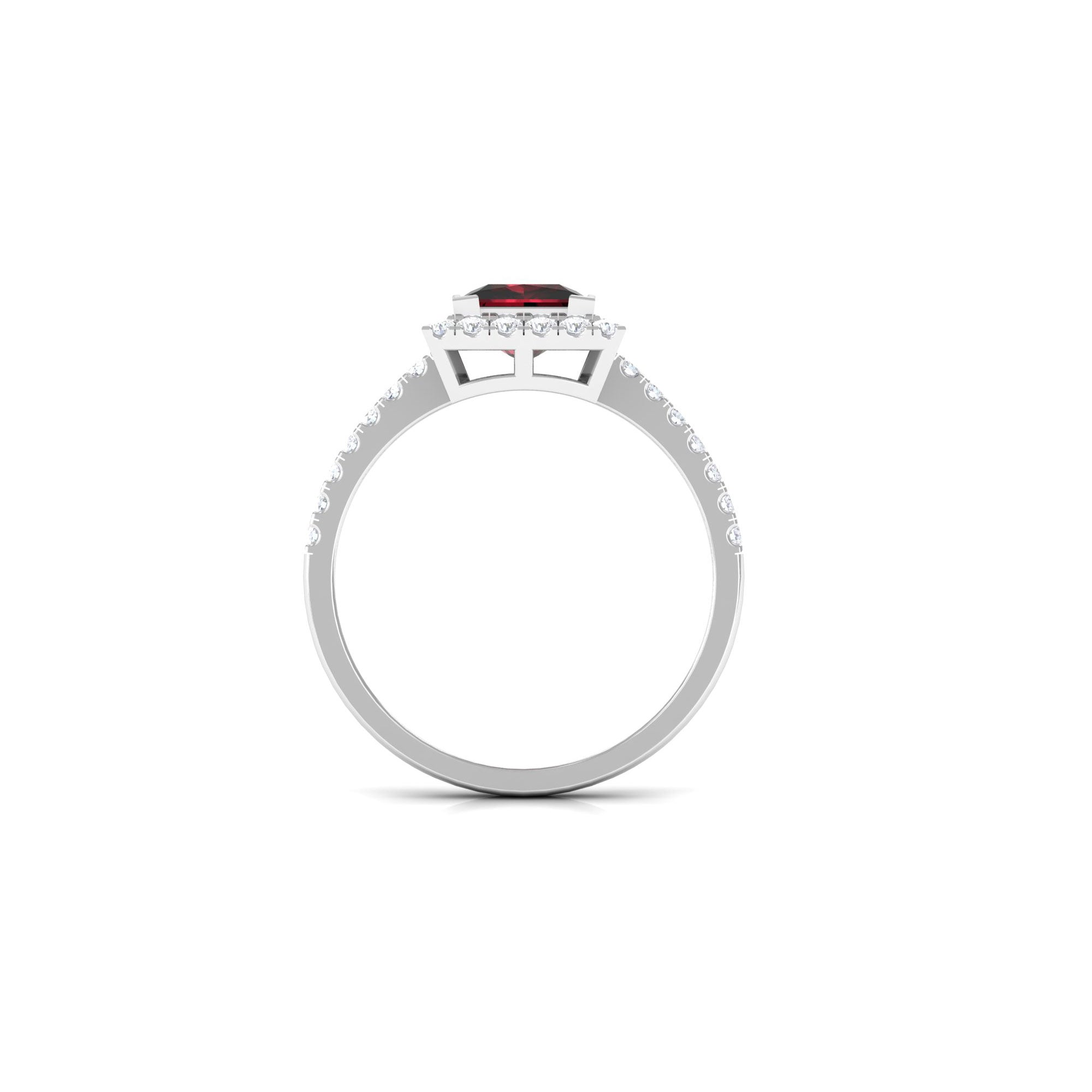 Princess Cut Garnet and Diamond Halo Engagement Ring Garnet - ( AAA ) - Quality - Rosec Jewels