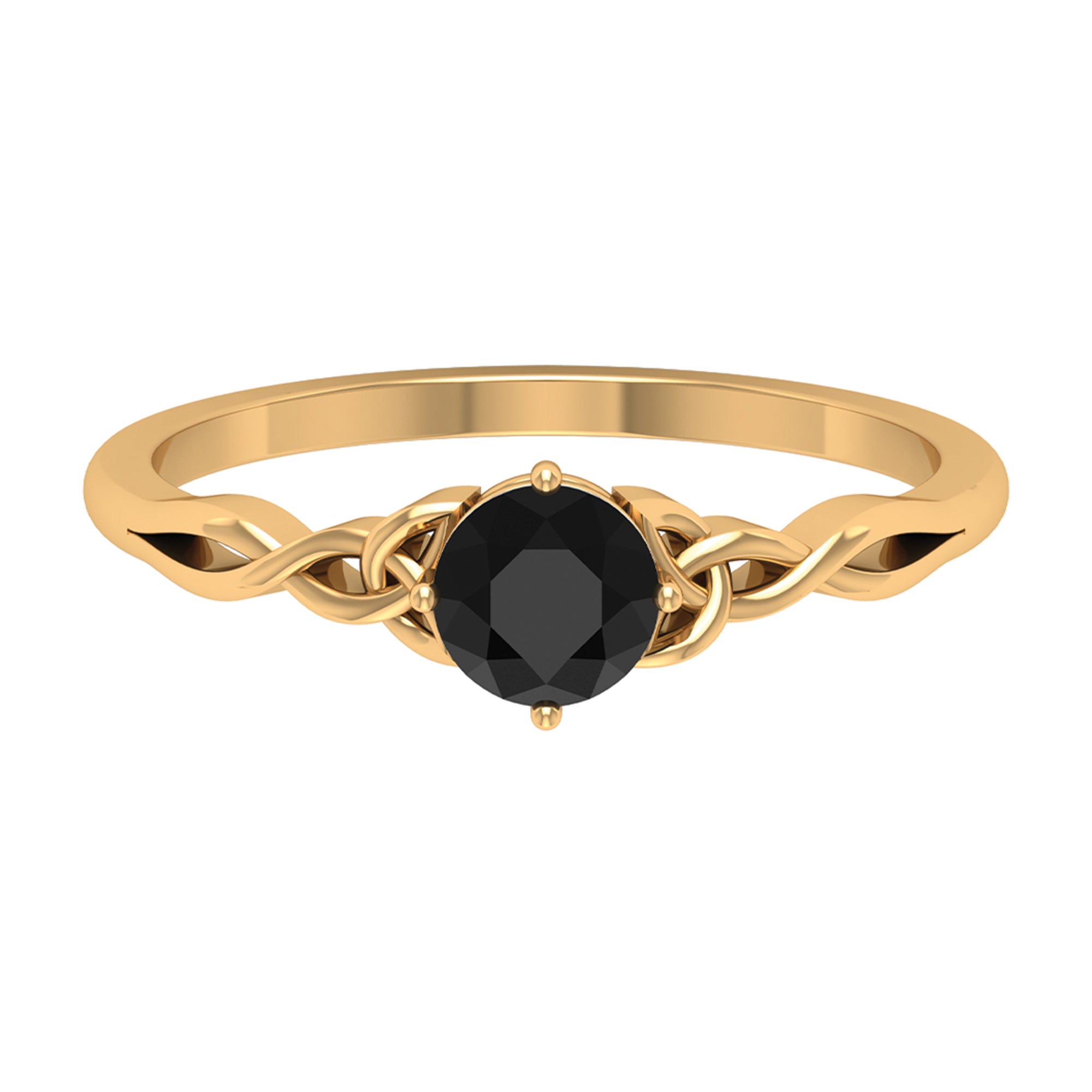 Round Black Diamond Solitaire Ring with Celtic Pattern Black Diamond - ( AAA ) - Quality - Rosec Jewels