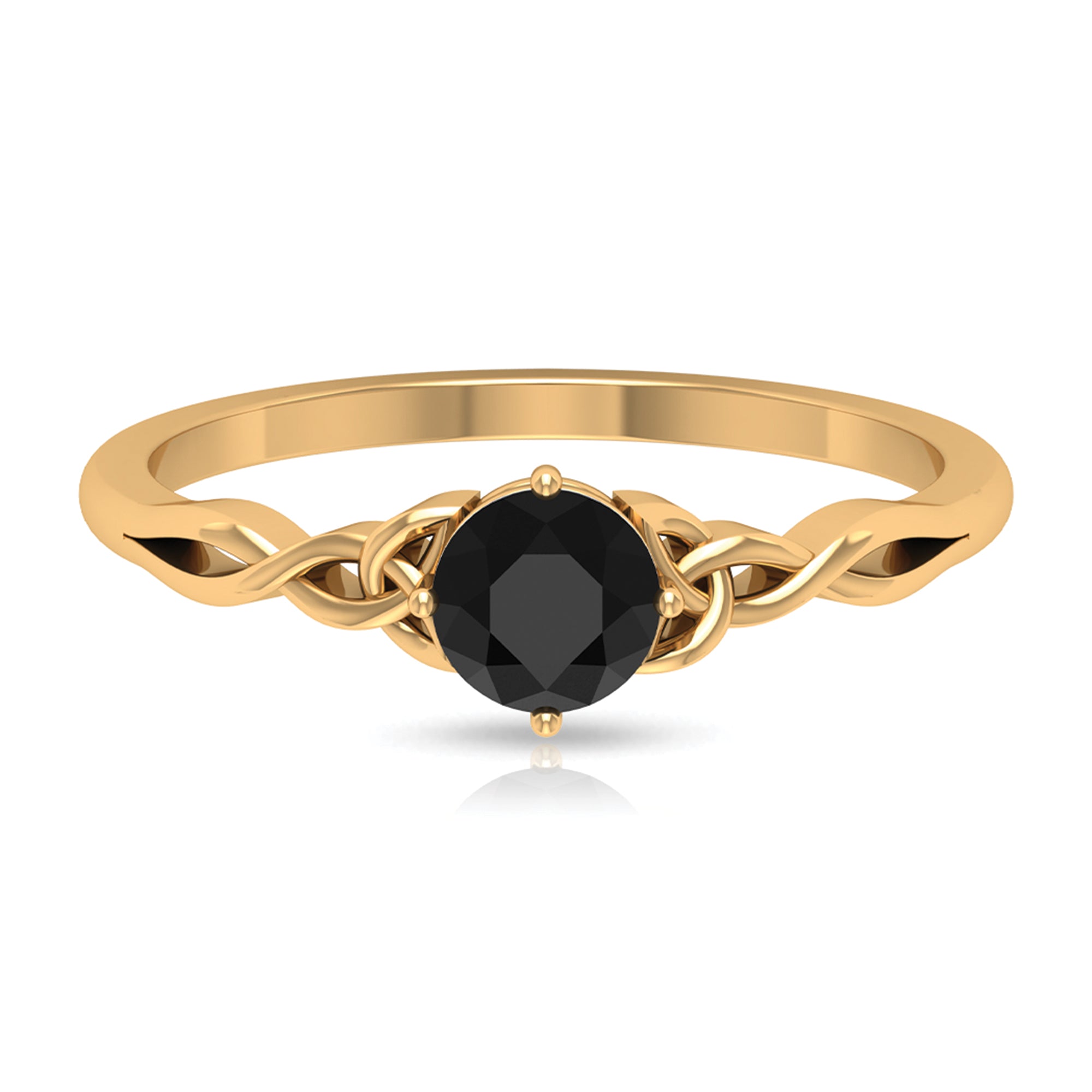 Round Black Diamond Solitaire Ring with Celtic Pattern Black Diamond - ( AAA ) - Quality - Rosec Jewels