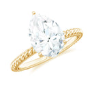 Pear Shaped Moissanite Solitaire Ring with Gold Twisted Rope Moissanite - ( D-VS1 ) - Color and Clarity - Rosec Jewels