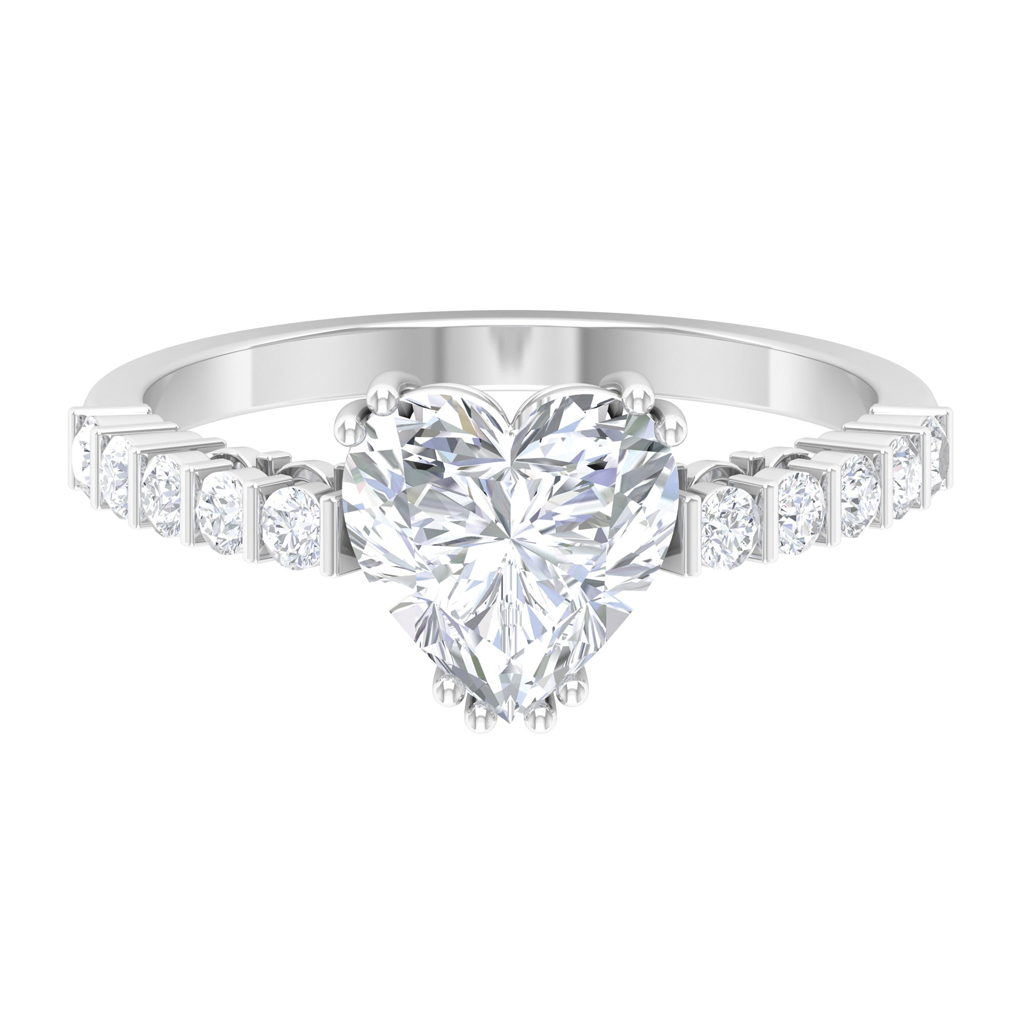 2.50 CT Double Prong Set Solitaire Moissanite Ring with Bar Set Side Stones Moissanite - ( D-VS1 ) - Color and Clarity - Rosec Jewels