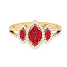 Split Shank Lab Grown Ruby and Diamond Cluster Engagement Ring Lab Created Ruby - ( AAAA ) - Quality - Rosec Jewels