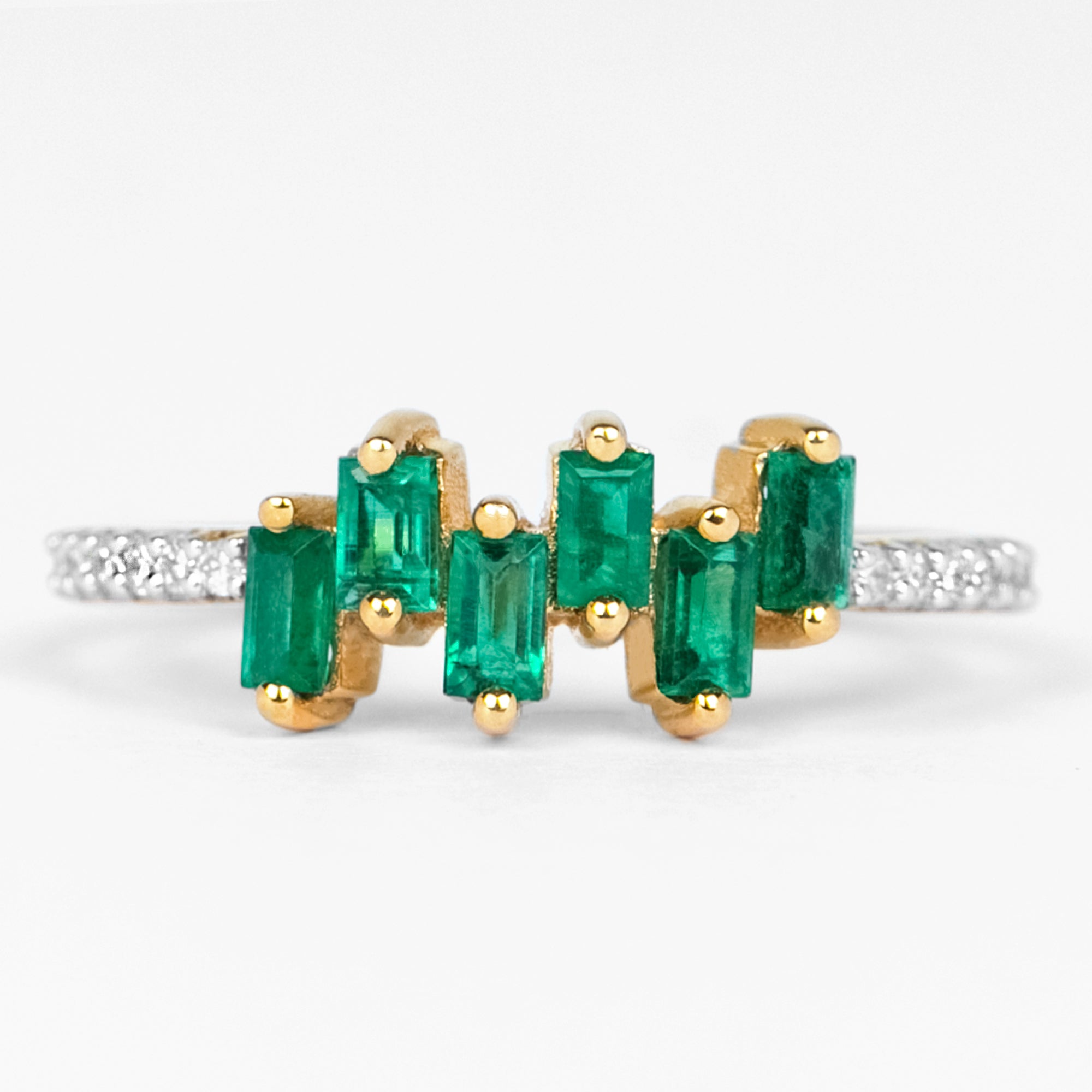 0.50 CT Baguette shape Emerald Promise Ring with Diamond Side Stones Emerald - ( AAA ) - Quality - Rosec Jewels