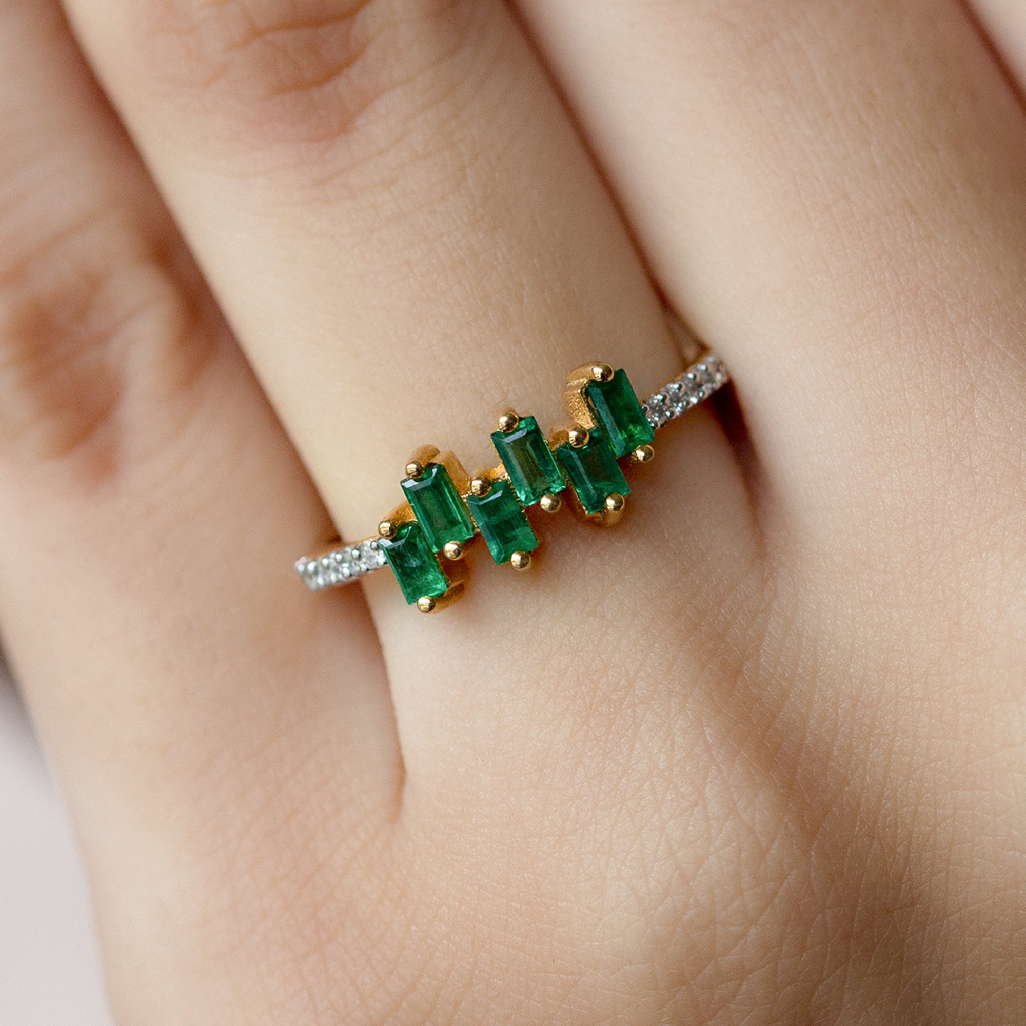 0.50 CT Baguette shape Emerald Promise Ring with Diamond Side Stones Emerald - ( AAA ) - Quality - Rosec Jewels