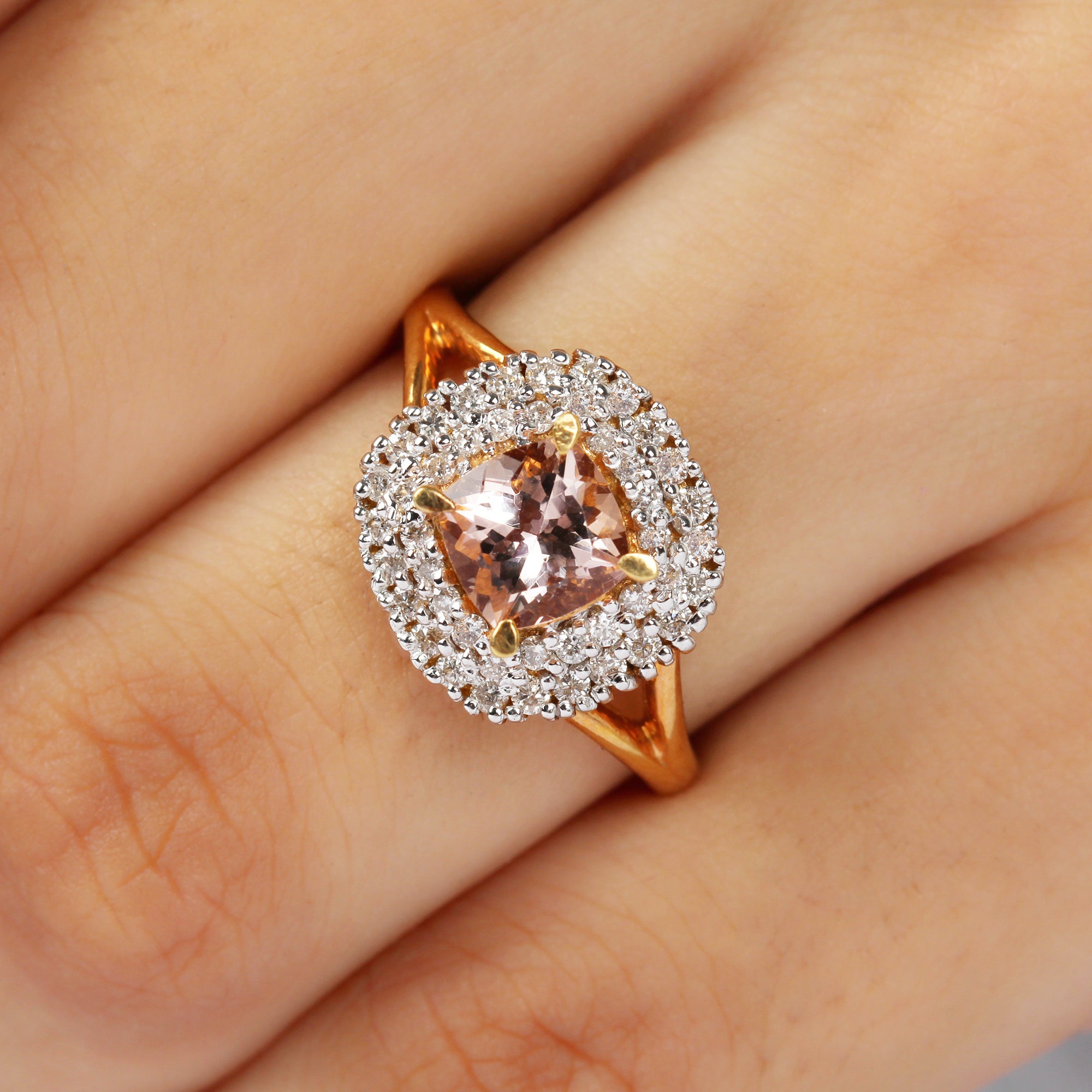 Genuine Morganite Engagement Ring with Diamond Morganite - ( AAA ) - Quality - Rosec Jewels