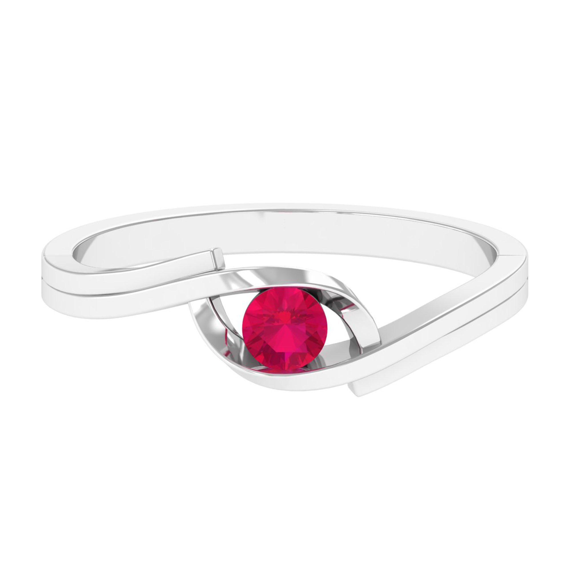 3.50 MM Round Cut Ruby Solitaire Ring in Bypass Setting Ruby - ( AAA ) - Quality - Rosec Jewels