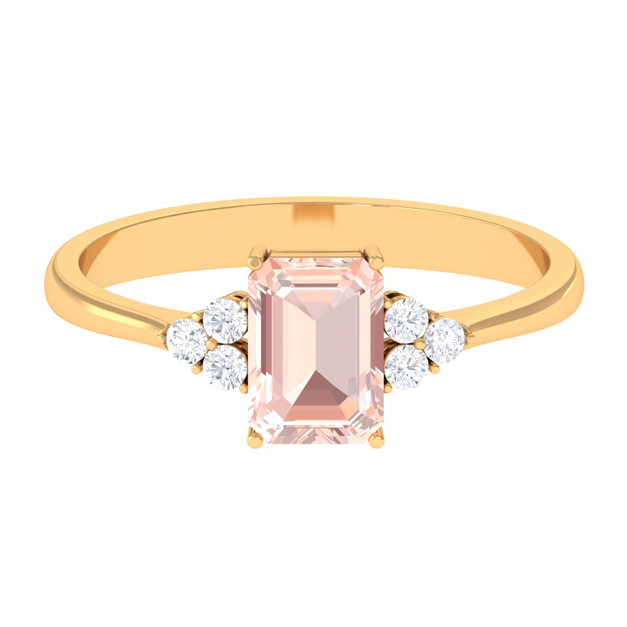 Emerald Cut Morganite Solitaire Engagement Ring with Diamond Trio Morganite - ( AAA ) - Quality - Rosec Jewels