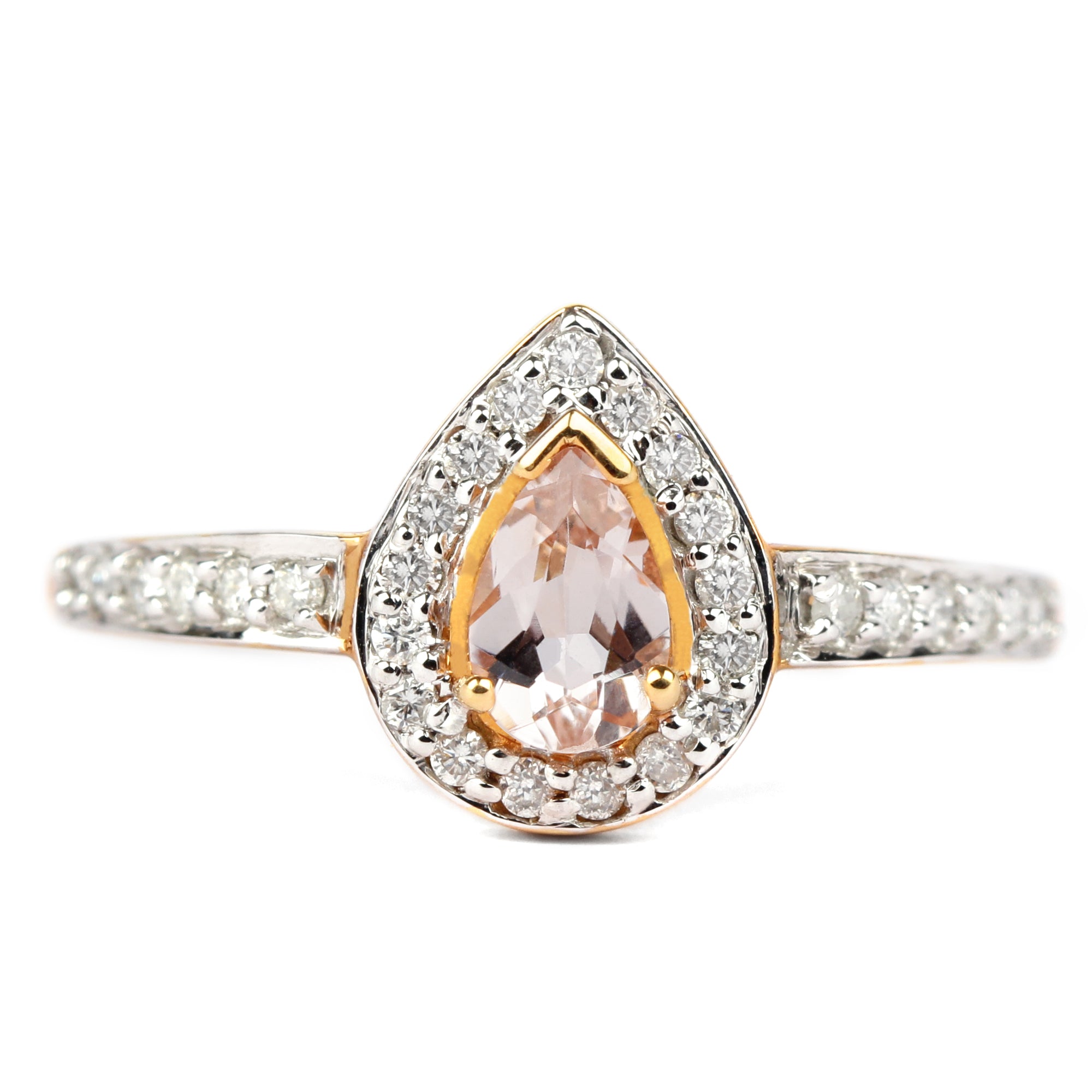 Pear Cut Morganite Classic Engagement Ring with Diamond Accent Morganite - ( AAA ) - Quality - Rosec Jewels