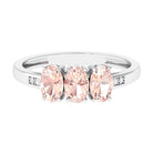 Oval Cut Morganite Three Stone Engagement Ring with Diamond Morganite - ( AAA ) - Quality - Rosec Jewels