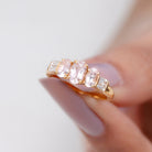 0.75 CT Oval Cut Morganite Three Stone Ring with Diamond Morganite - ( AAA ) - Quality - Rosec Jewels