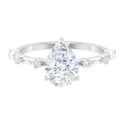 Rosec Jewels-2 CT Three Prong Set Pear Cut Solitaire Moissanite Ring with Spaced Accent