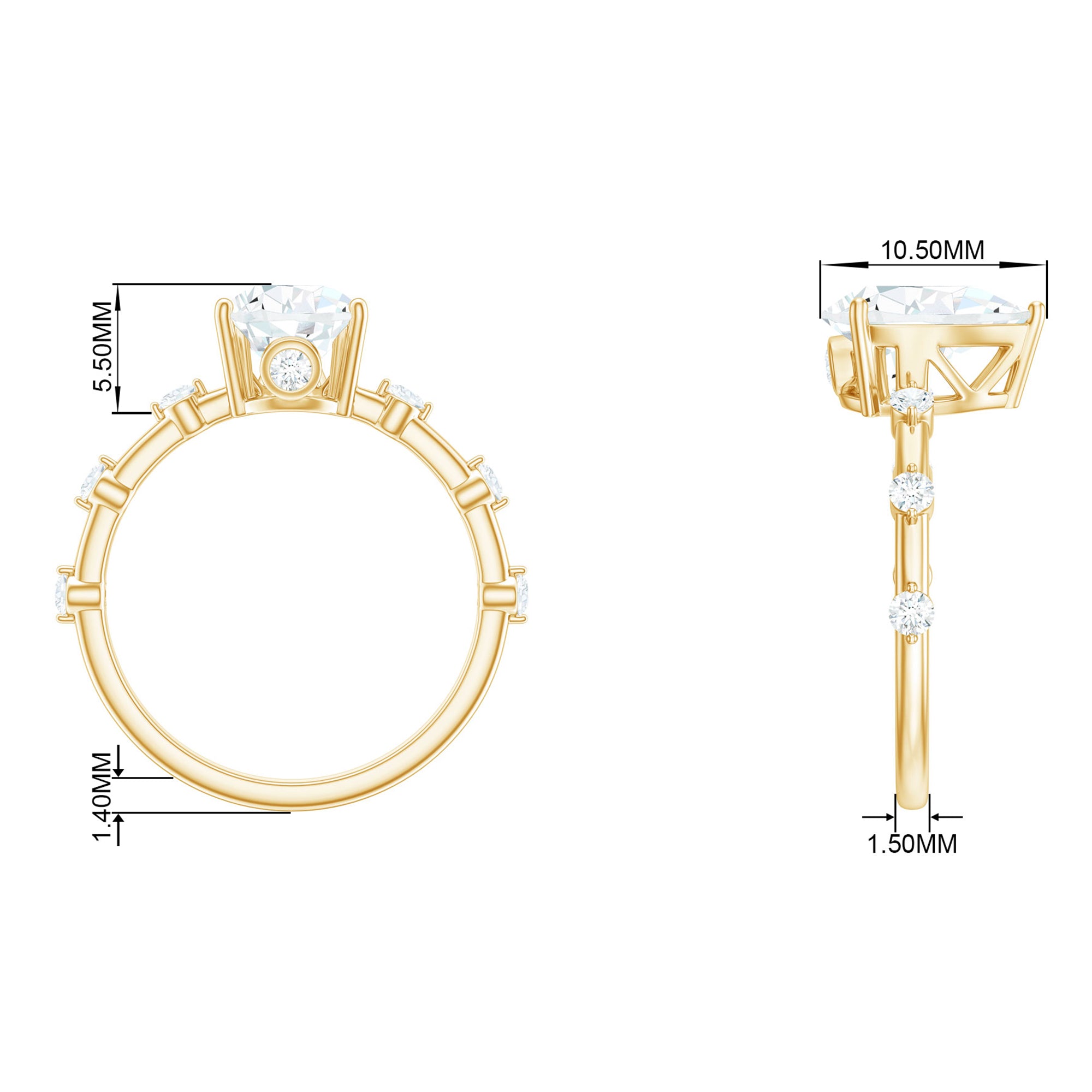 Large Pear Shaped Moissanite Solitaire Engagement Ring in Gold Moissanite - ( D-VS1 ) - Color and Clarity - Rosec Jewels