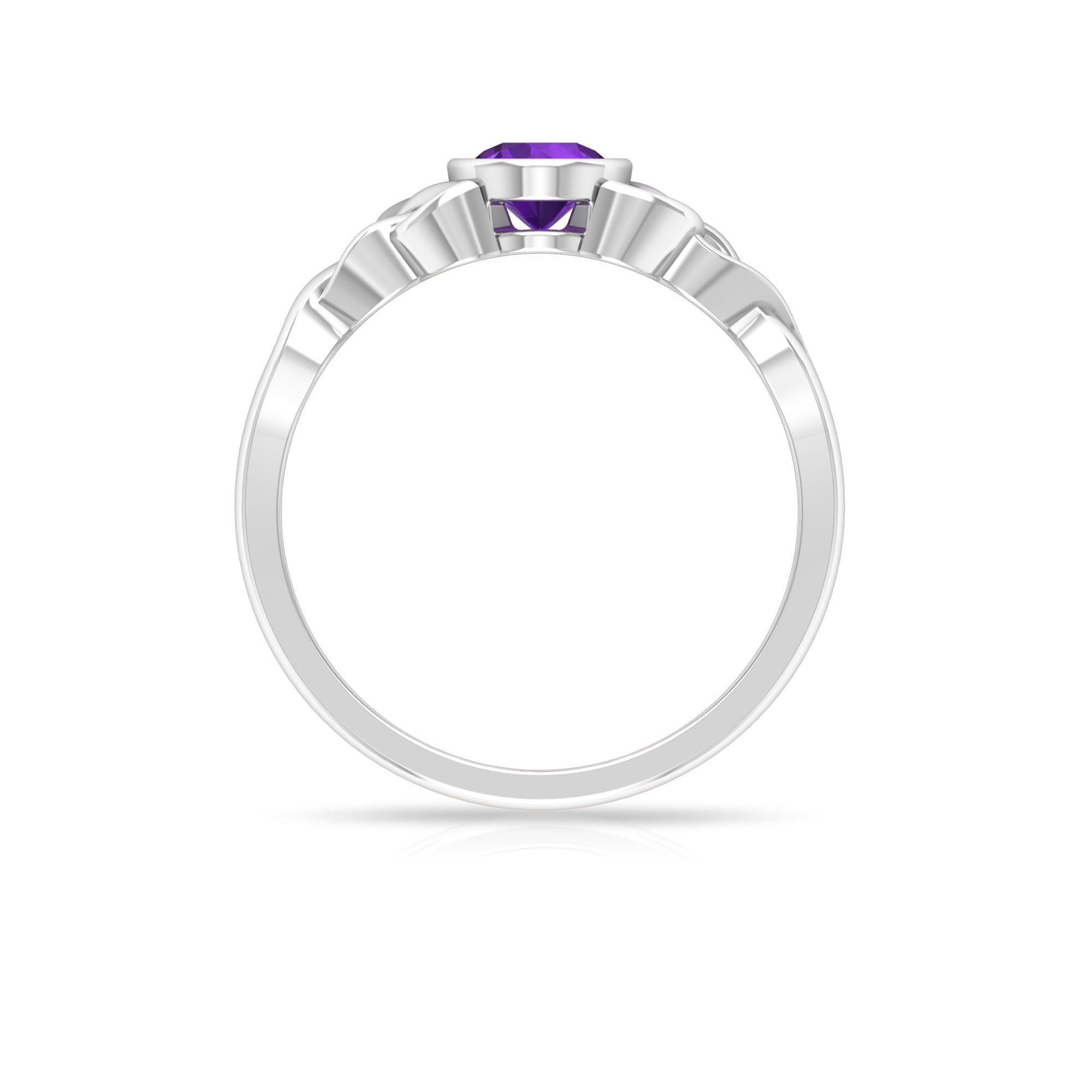 Bezel Set Round Shape Amethyst Solitaire Ring with Celtic Knot Amethyst - ( AAA ) - Quality - Rosec Jewels