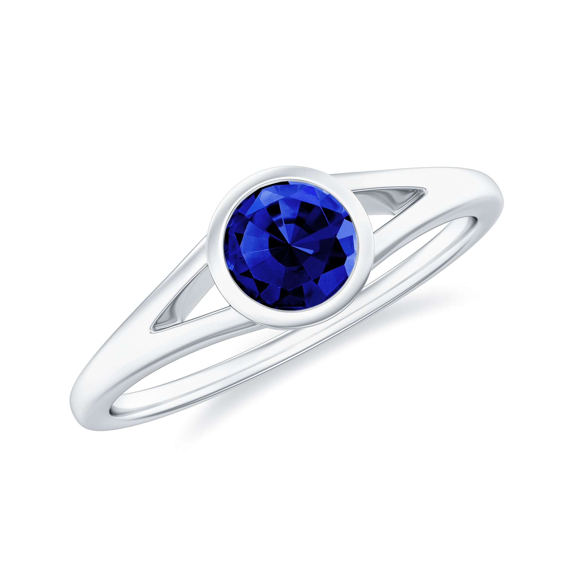 5 MM Created Blue Sapphire Solitaire Ring with Split Shank Lab Created Blue Sapphire - ( AAAA ) - Quality - Rosec Jewels