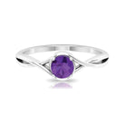 5 MM Round Shape Amethyst Solitaire Ring in Four Prong Setting with Crossover Shank Amethyst - ( AAA ) - Quality - Rosec Jewels