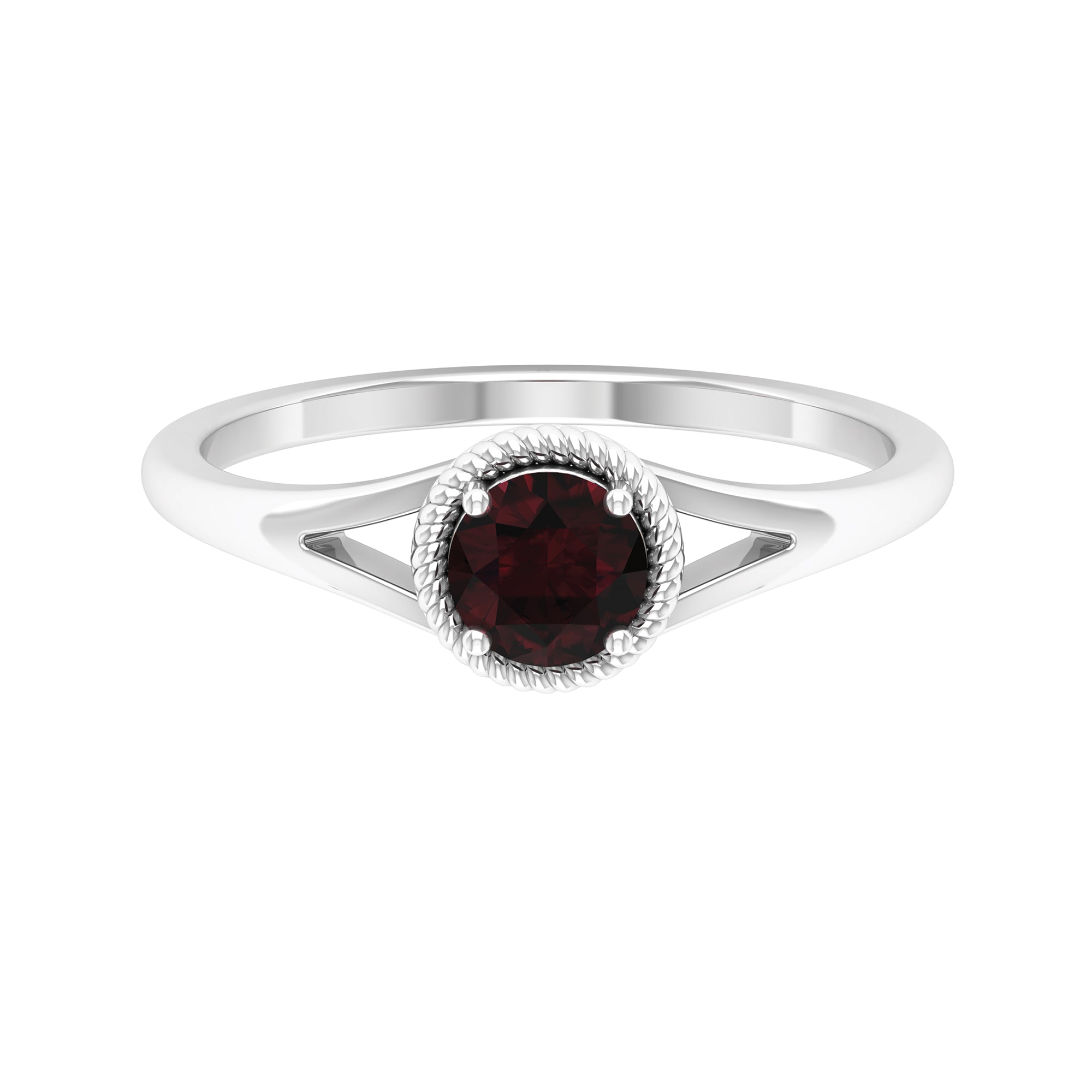 Split Shank Garnet Solitaire Ring with Rope Frame Garnet - ( AAA ) - Quality - Rosec Jewels