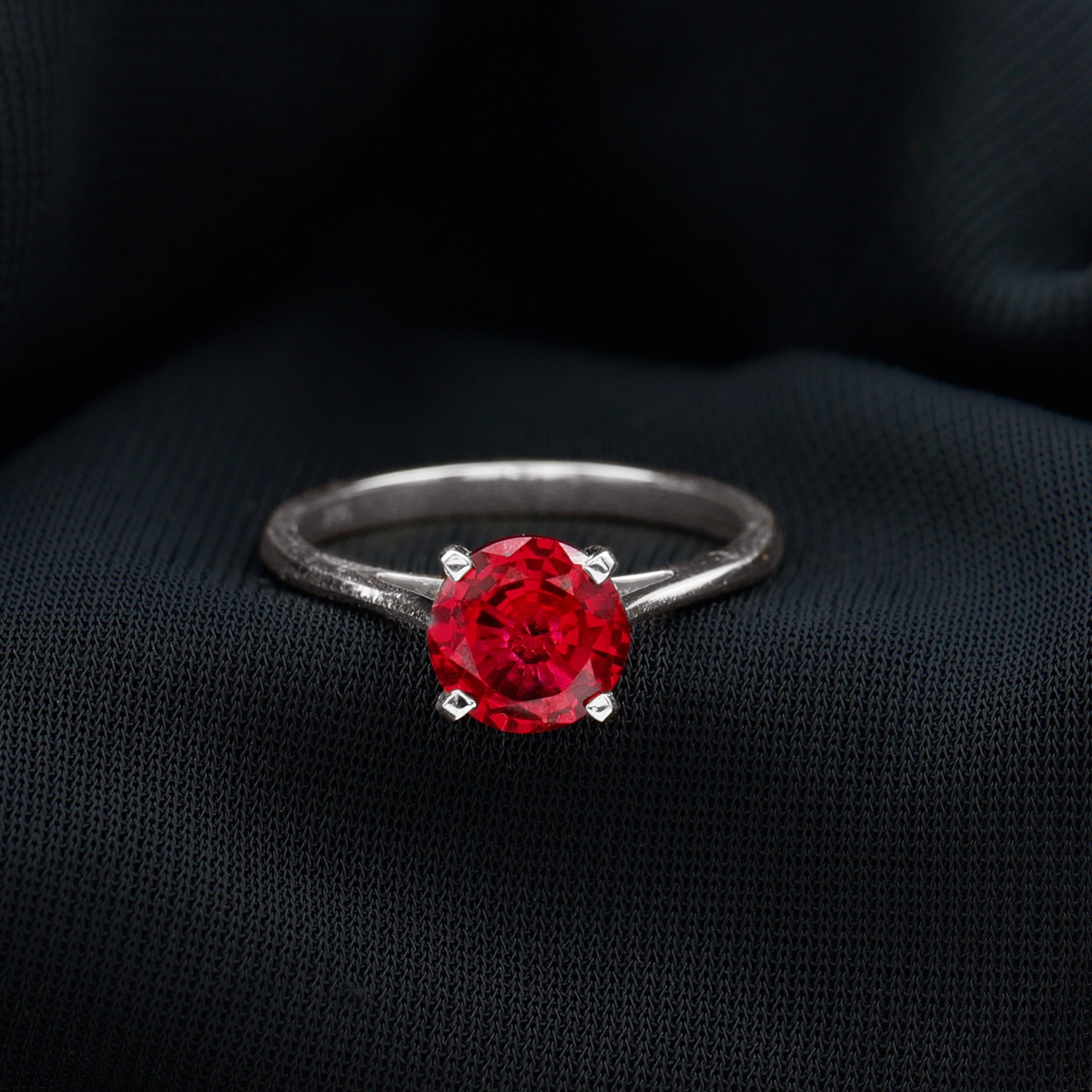 Round Lab Grown Ruby Solitaire Engagement Ring Lab Created Ruby - ( AAAA ) - Quality - Rosec Jewels