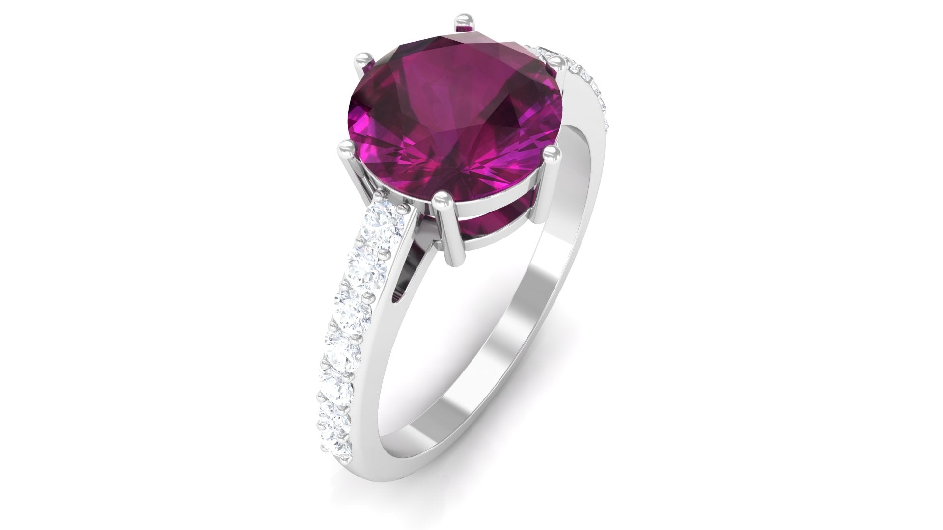 2.75 CT Genuine Rhodolite Engagement Ring with Moissanite Stones Rhodolite - ( AAA ) - Quality - Rosec Jewels