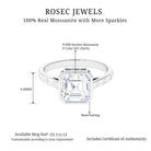 7 MM Asscher Cut Moissanite Solitaire Ring in Bezel Setting with Sleek Accent Moissanite - ( D-VS1 ) - Color and Clarity - Rosec Jewels