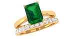 Octagon cut Lab Grown Emerald Solitaire Ring Set with Moissanite Lab Created Emerald - ( AAAA ) - Quality - Rosec Jewels