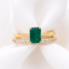 Octagon cut Lab Grown Emerald Solitaire Ring Set with Moissanite Lab Created Emerald - ( AAAA ) - Quality - Rosec Jewels