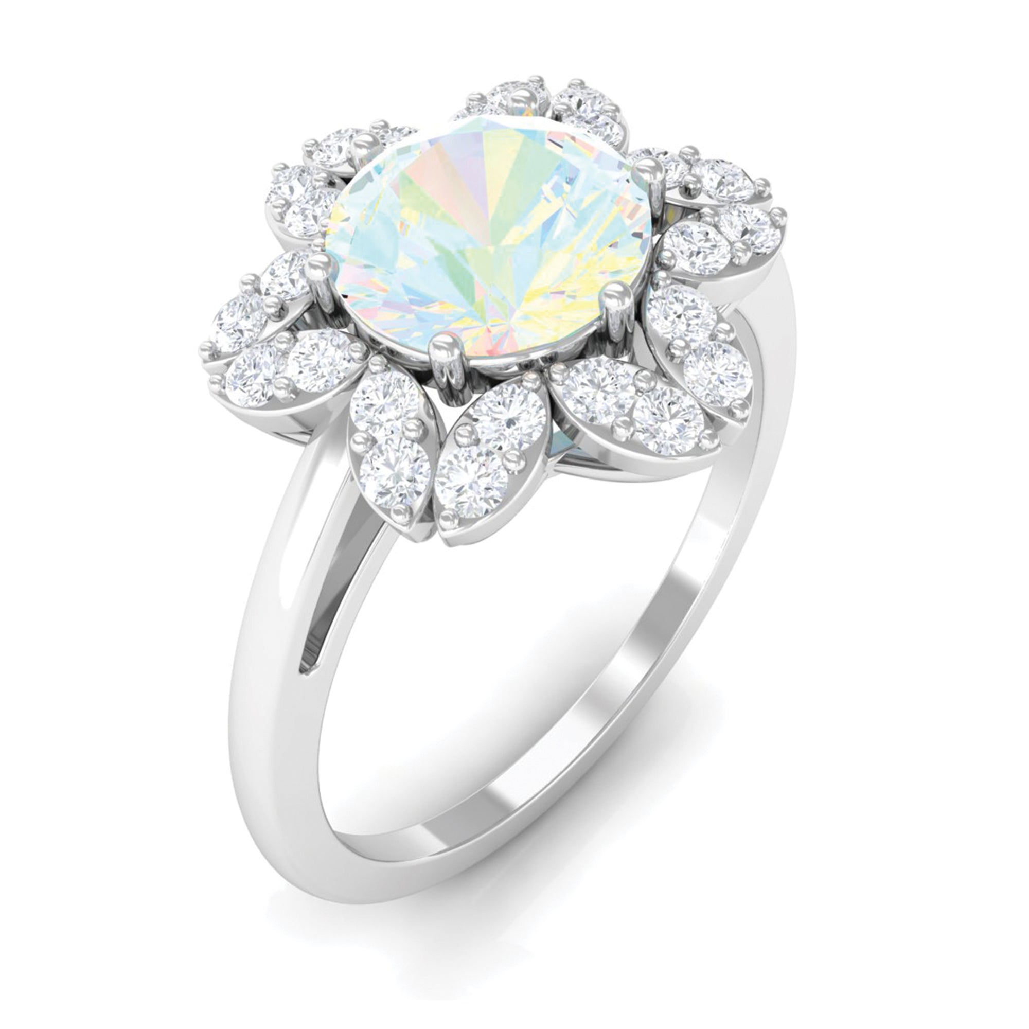 Natural Ethiopian Opal and Diamond Flower Halo Ring Ethiopian Opal - ( AAA ) - Quality - Rosec Jewels