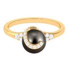 Designer Tahitian Black Pearl Solitaire Engagement Ring with Diamond Tahitian pearl - ( AAA ) - Quality - Rosec Jewels