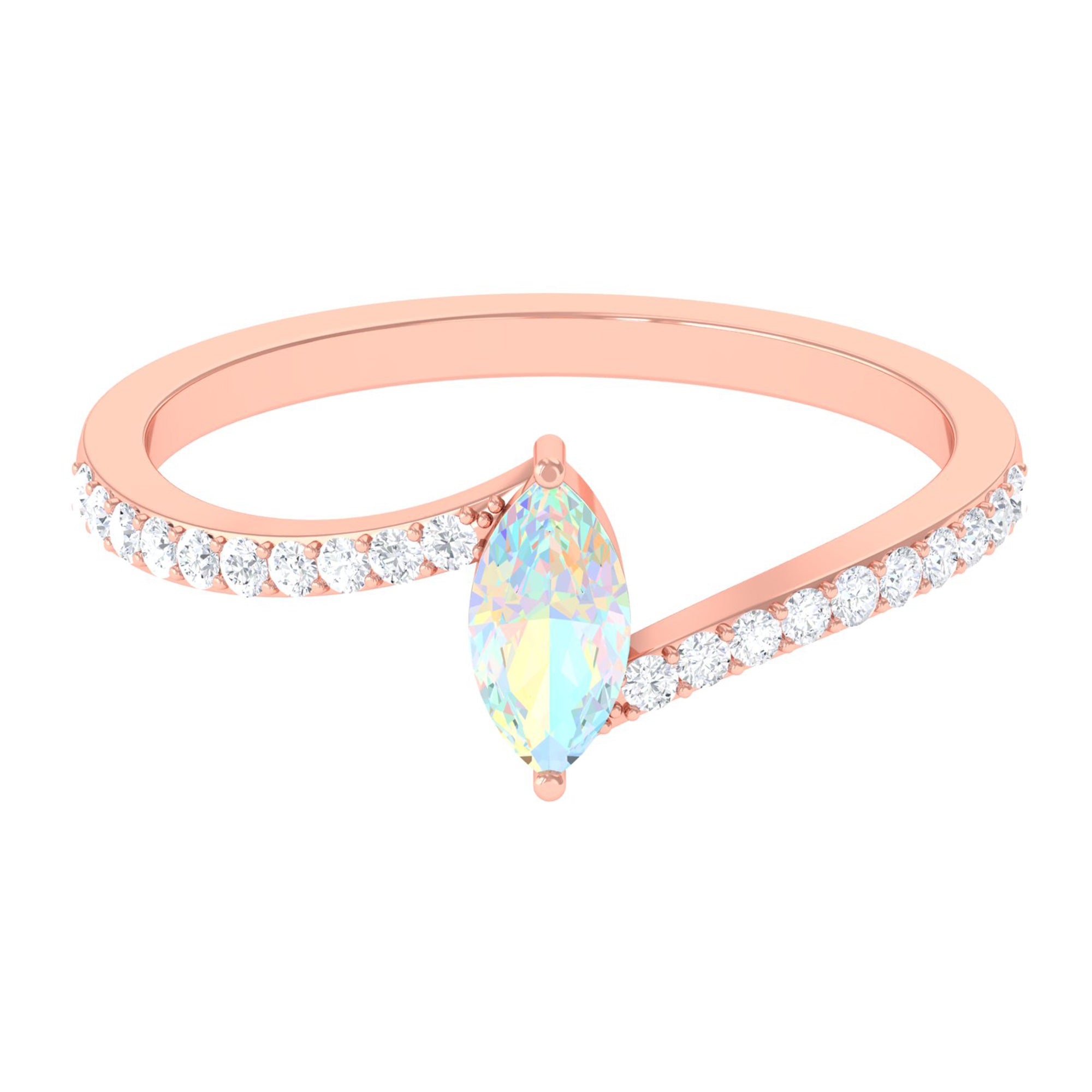 1/2 CT Marquise Cut Ethiopian Opal Minimal Solitaire Ring with Bypass Diamond Ethiopian Opal - ( AAA ) - Quality - Rosec Jewels