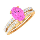 Pink Sapphire Oval Engagement Ring Set with Moissanite Pink Sapphire - ( AAA ) - Quality - Rosec Jewels