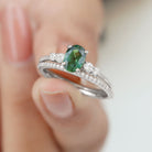 1.50 CT Created Green Sapphire and Diamond Ring Set Lab Created Green Sapphire - ( AAAA ) - Quality - Rosec Jewels