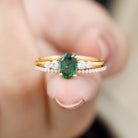 1.50 CT Created Green Sapphire and Diamond Ring Set Lab Created Green Sapphire - ( AAAA ) - Quality - Rosec Jewels