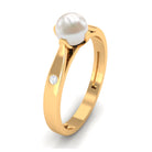 Elegant Bead Set Freshwater Pearl Solitaire Promise Ring with Diamond Freshwater Pearl - ( AAA ) - Quality - Rosec Jewels