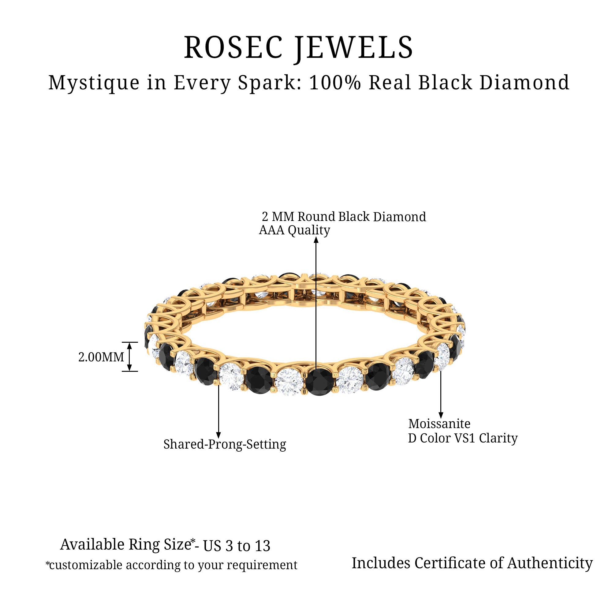 1.75 CT Black Diamond and Moissanite Full Eternity Ring in Trellis Setting Black Diamond - ( AAA ) - Quality - Rosec Jewels