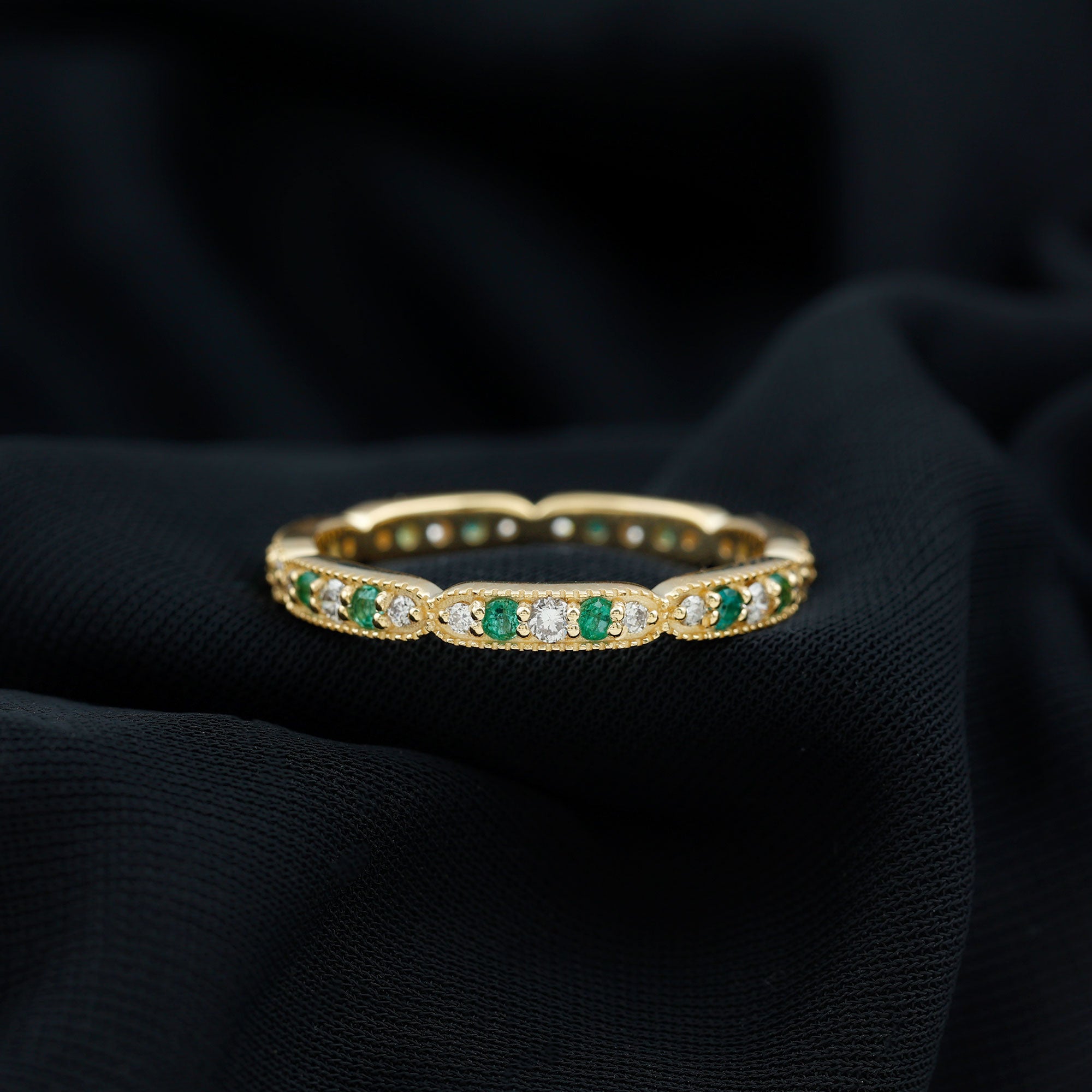 Emerald and Diamond Alternating Eternity Ring Emerald - ( AAA ) - Quality - Rosec Jewels