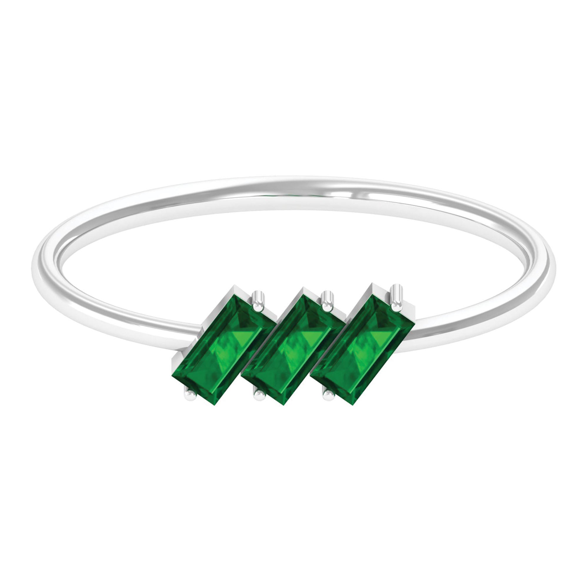 1/2 CT Baguette Cut 2 Prong Set Emerald Three Stone Ring Emerald - ( AAA ) - Quality - Rosec Jewels