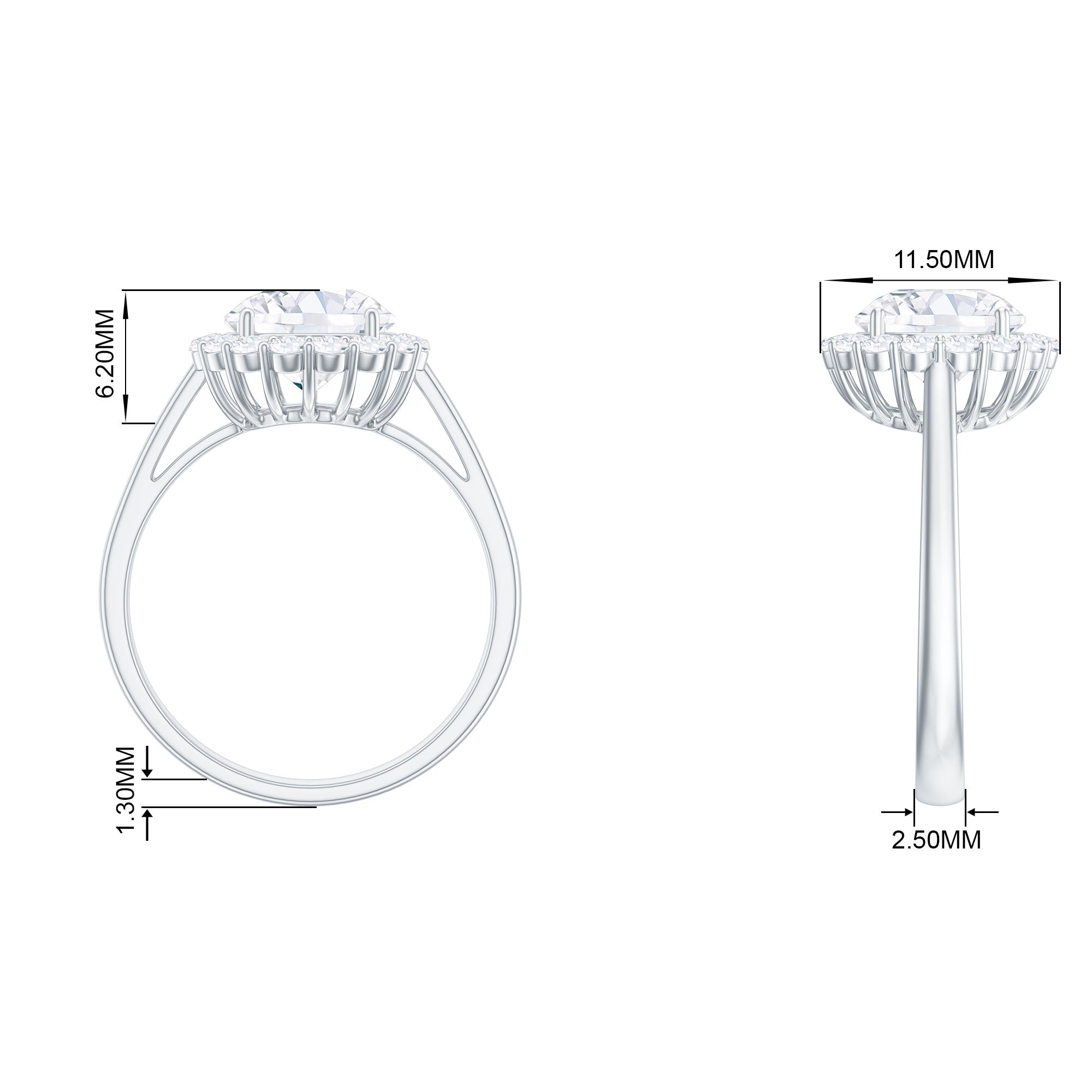 2.50 CT Round Cut Moissanite Solitaire Halo Ring Moissanite - ( D-VS1 ) - Color and Clarity - Rosec Jewels