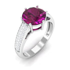 Round Rhodolite Solitaire Ring with Diamond Side Stones Rhodolite - ( AAA ) - Quality - Rosec Jewels