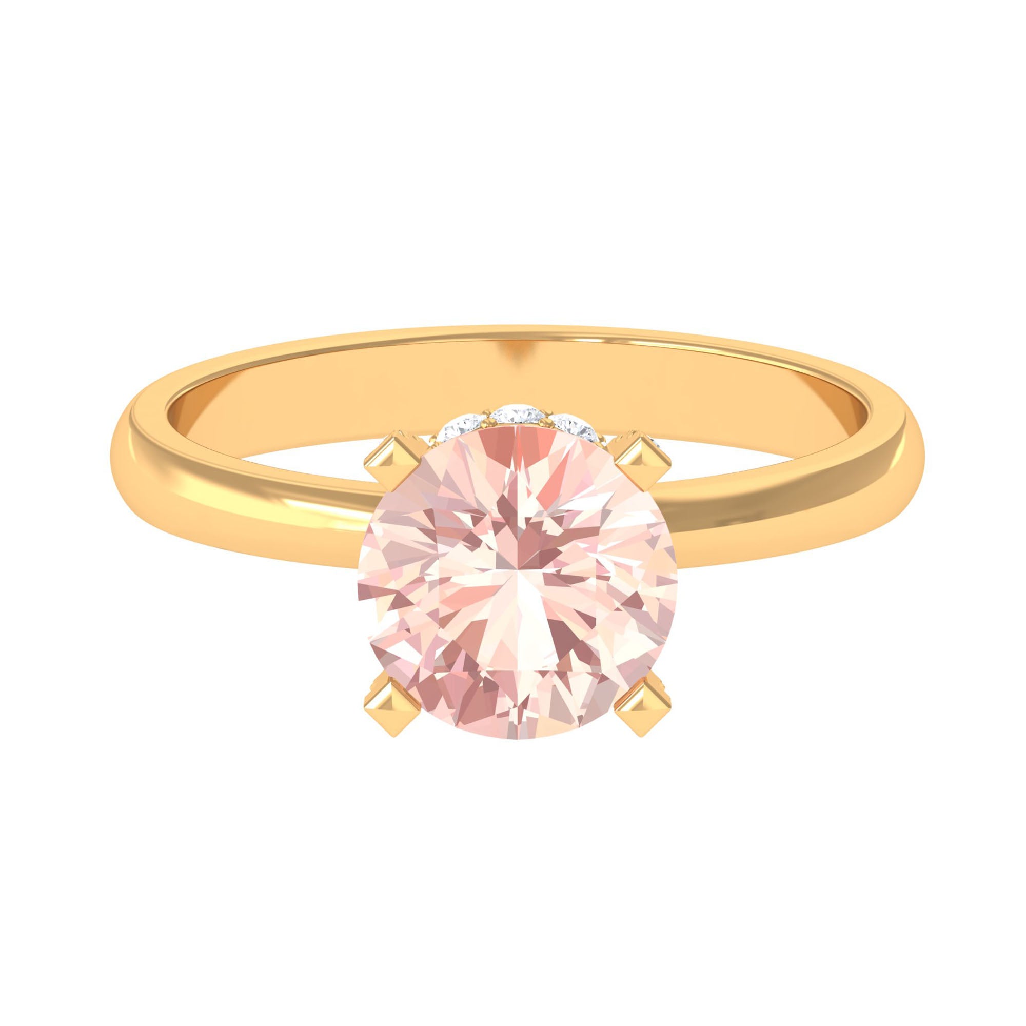 Morganite Solitaire Engagement Ring with Diamond Morganite - ( AAA ) - Quality - Rosec Jewels