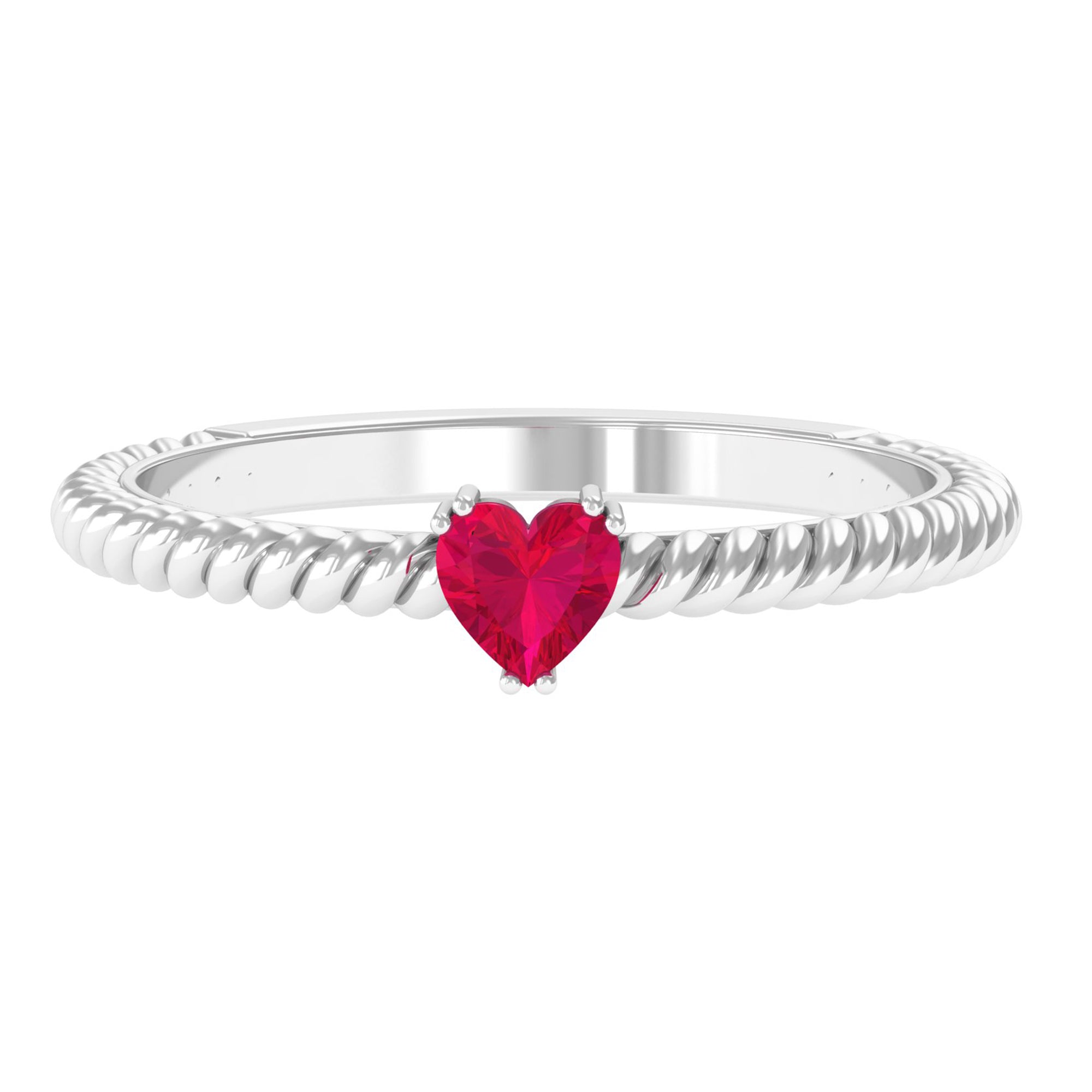 Heart Ruby Solitaire Ring in Twisted Rope Shank and Double Prong Setting Ruby - ( AAA ) - Quality - Rosec Jewels