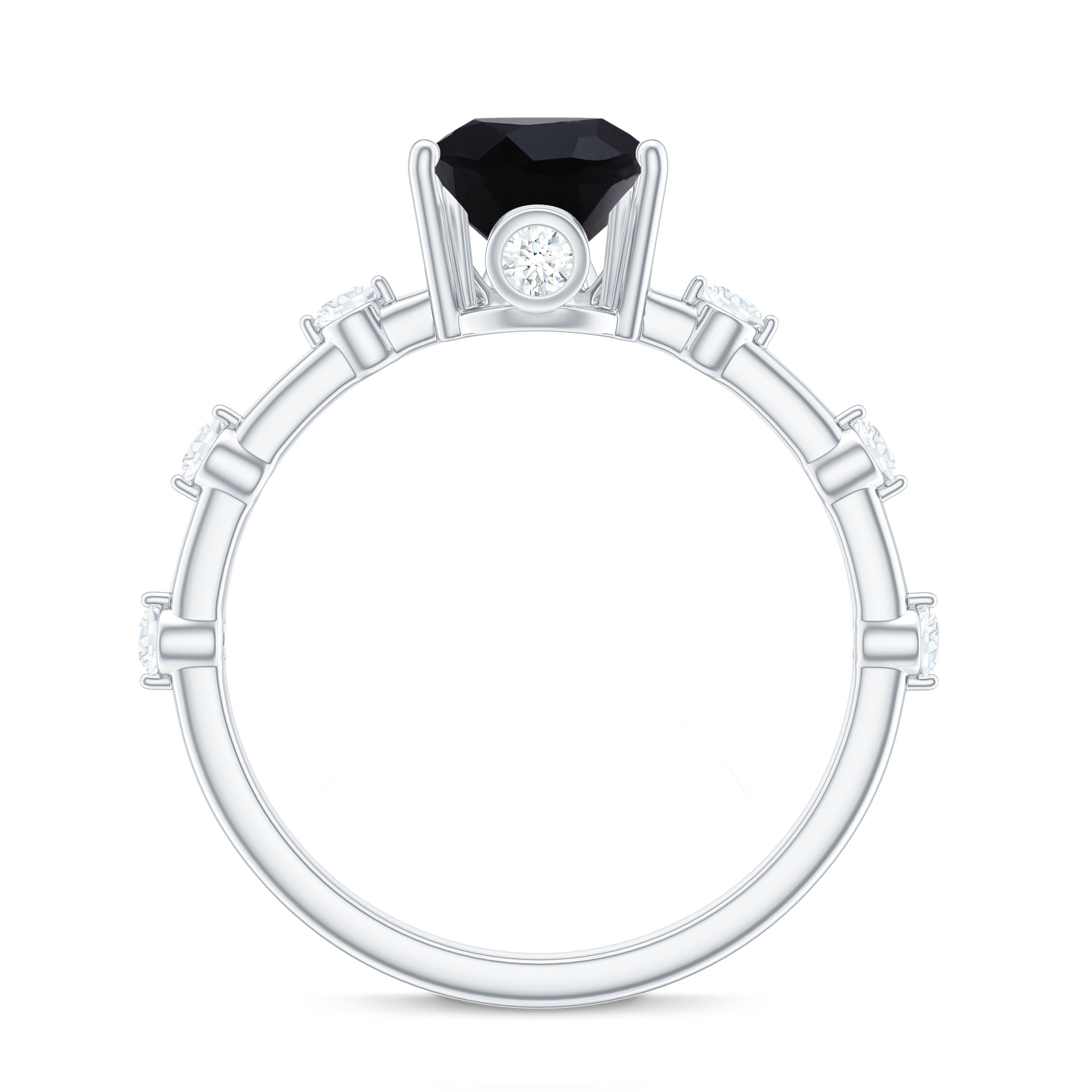 Pear Shape Black Onyx Solitaire Engagement Ring with Diamond Black Onyx - ( AAA ) - Quality - Rosec Jewels