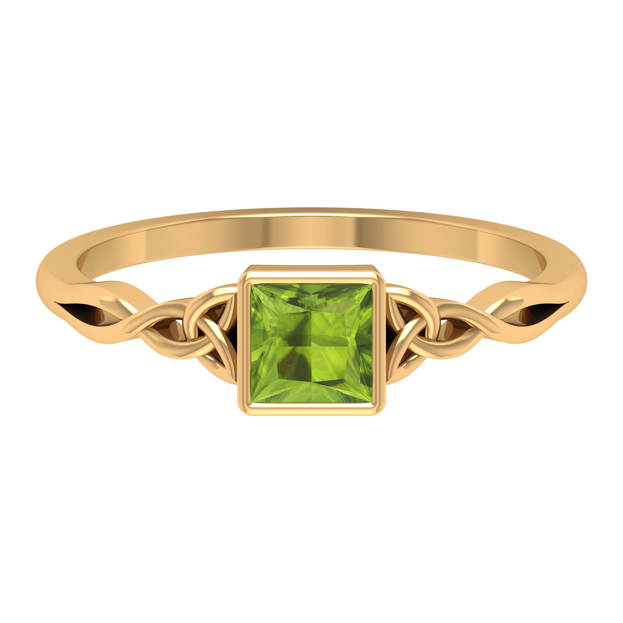 5 MM Princess Cut Peridot Celtic Solitaire Ring in Bezel Setting Peridot - ( AAA ) - Quality - Rosec Jewels