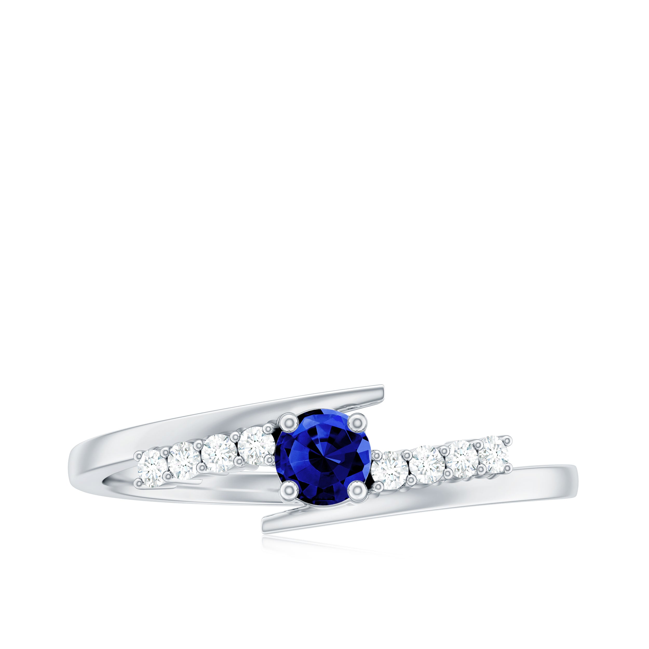 Minimal Created Blue Sapphire and Diamond Bypass Promise Ring Lab Created Blue Sapphire - ( AAAA ) - Quality - Rosec Jewels