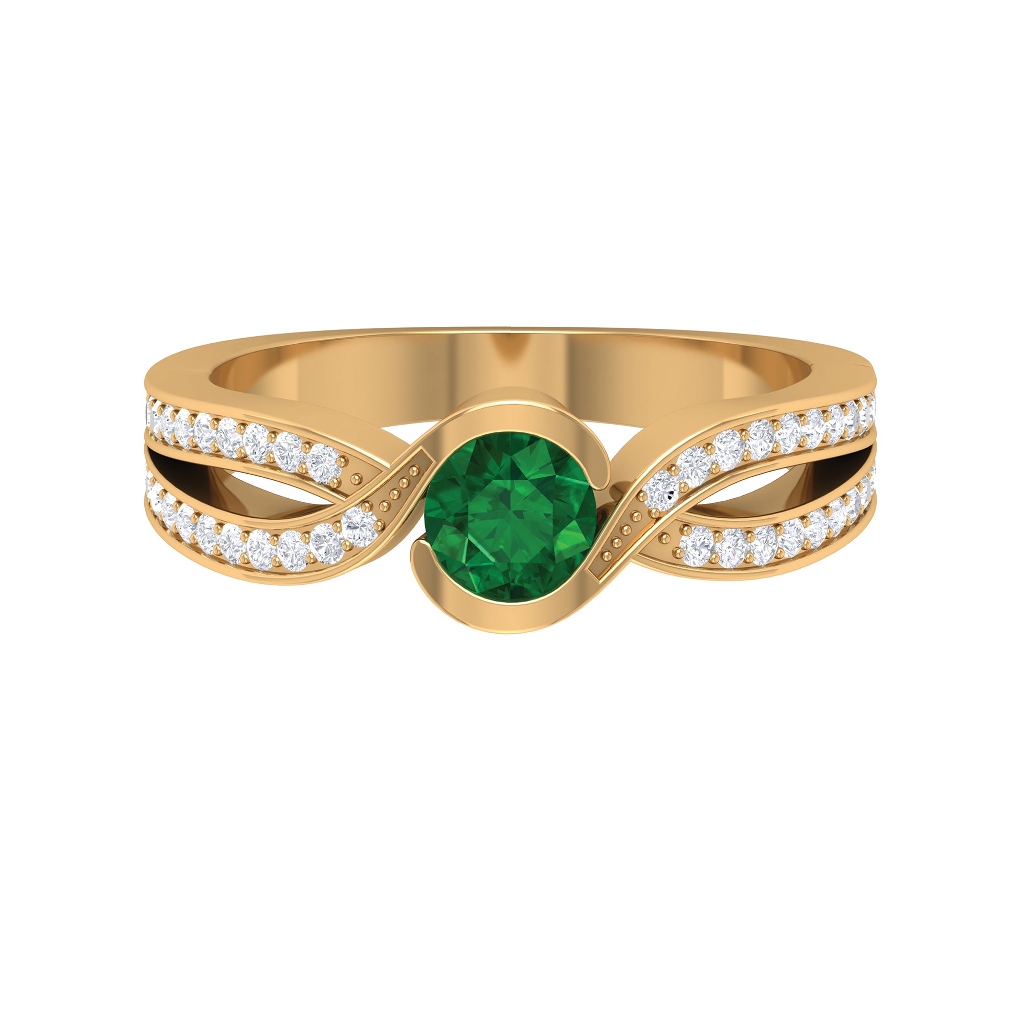 Emerald and Diamond Solitaire Bypass Ring Emerald - ( AAA ) - Quality - Rosec Jewels