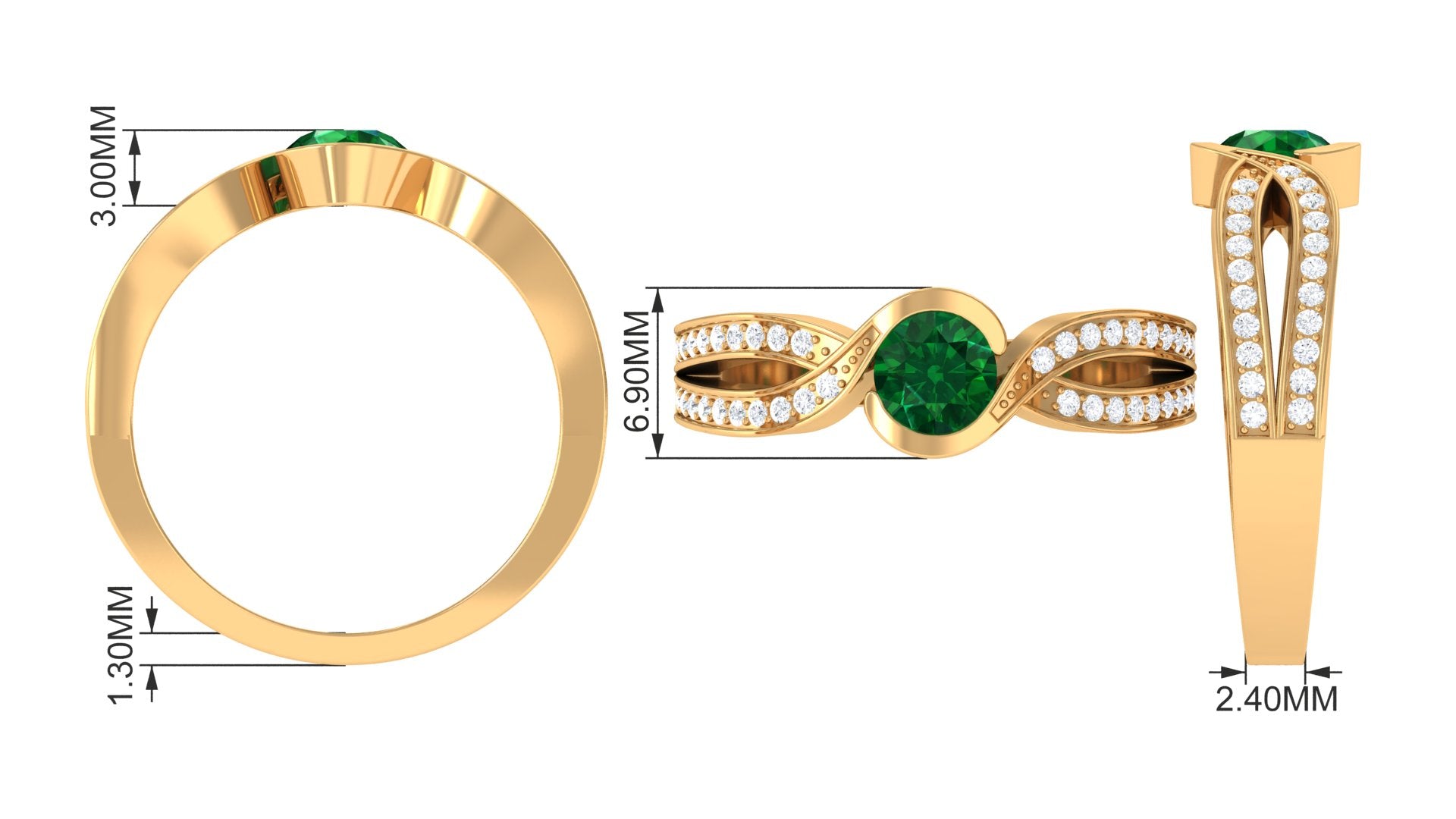 Emerald and Diamond Solitaire Bypass Ring Emerald - ( AAA ) - Quality - Rosec Jewels