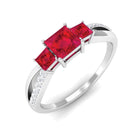 Princess Cut Lab Grown Ruby Three Stone Infinity Ring with Diamond Lab Created Ruby - ( AAAA ) - Quality - Rosec Jewels