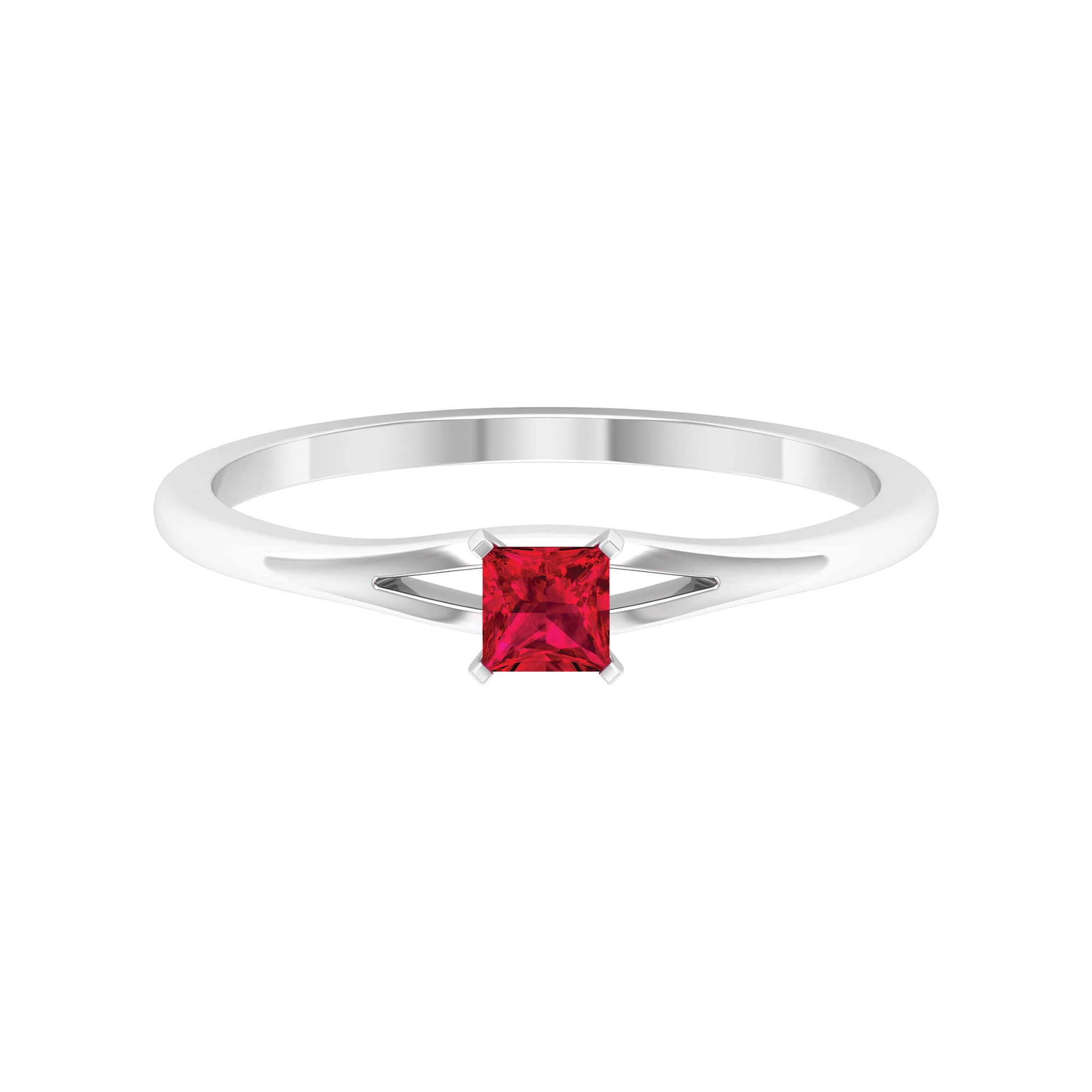 Princess Cut Ruby Solitaire Ring in Split Shank Ruby - ( AAA ) - Quality - Rosec Jewels