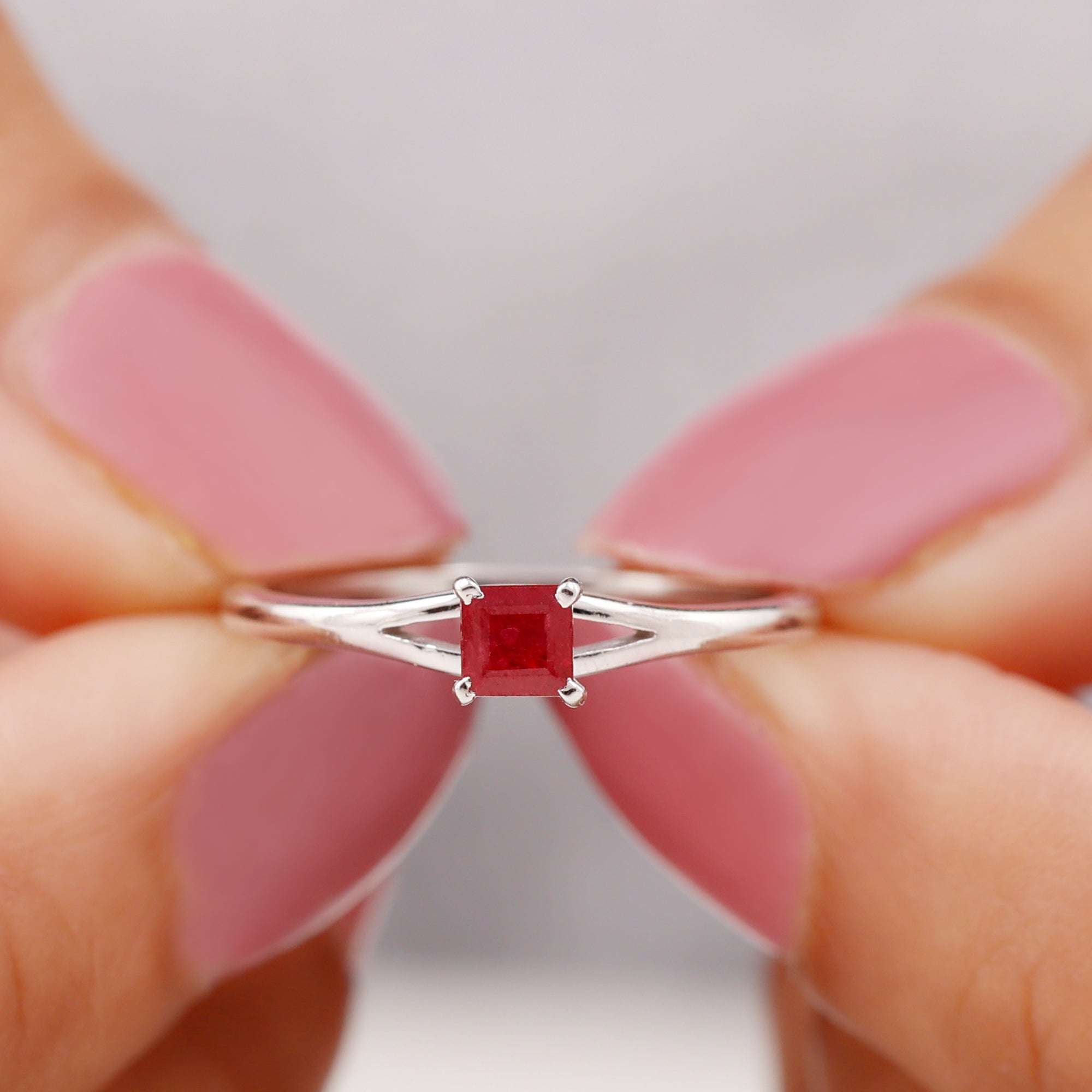 Princess Cut Ruby Solitaire Ring in Split Shank Ruby - ( AAA ) - Quality - Rosec Jewels