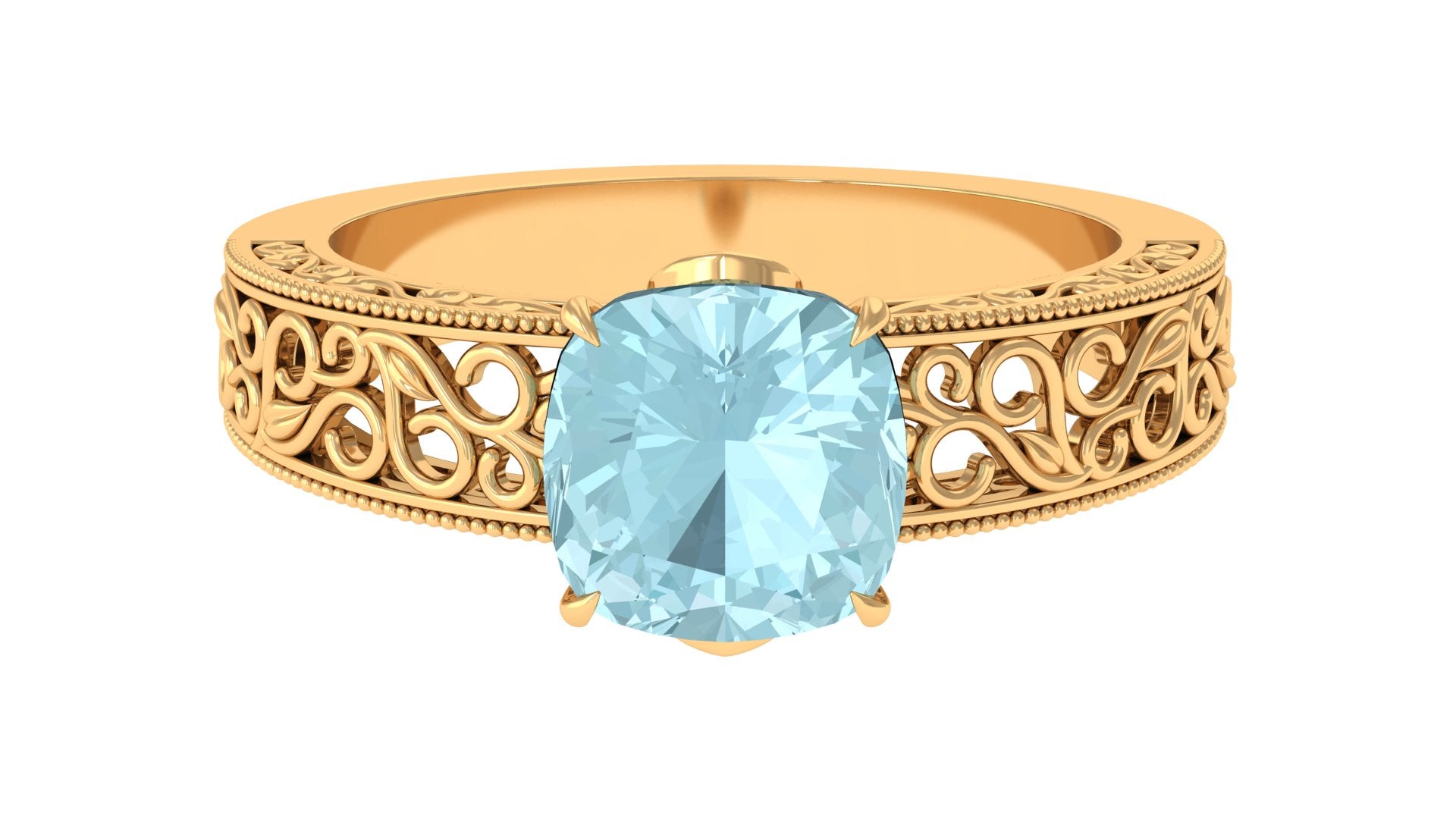 Cushion Cut Solitaire Sky Blue Topaz Filigree Ring in Claw Setting Sky Blue Topaz - ( AAA ) - Quality - Rosec Jewels